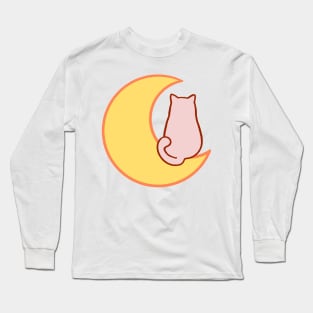 Pink Meow on the moon Long Sleeve T-Shirt